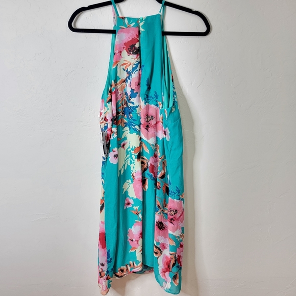 By & By Teal a d Pink Floral Halter Dress - Picture 5 of 6